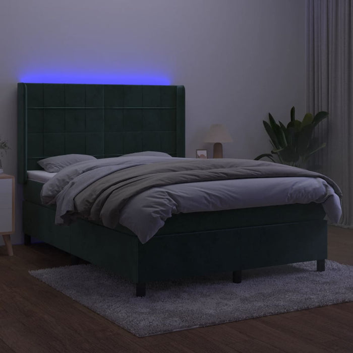 Letto a Molle con Materasso e LED Verde Scuro 140x200cm Vellutocod mxl 75440