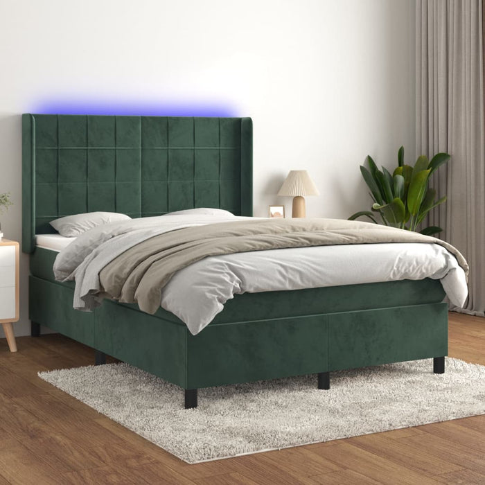 Letto a Molle con Materasso e LED Verde Scuro 140x200cm Vellutocod mxl 75440