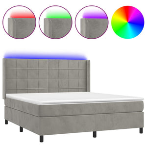 Letto a Molle Materasso e LED Grigio Chiaro 160x200 cm Velluto 3139571