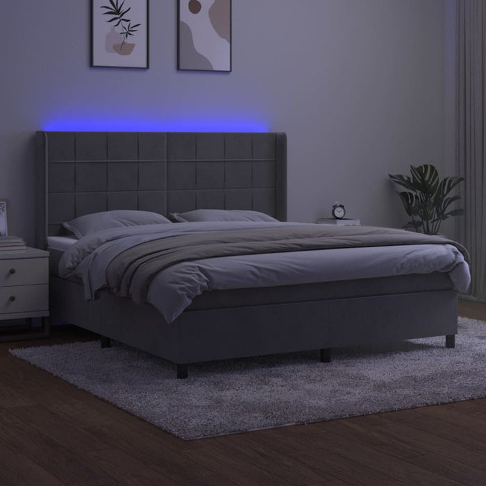 Letto a Molle Materasso e LED Grigio Chiaro 160x200 cm Velluto 3139571