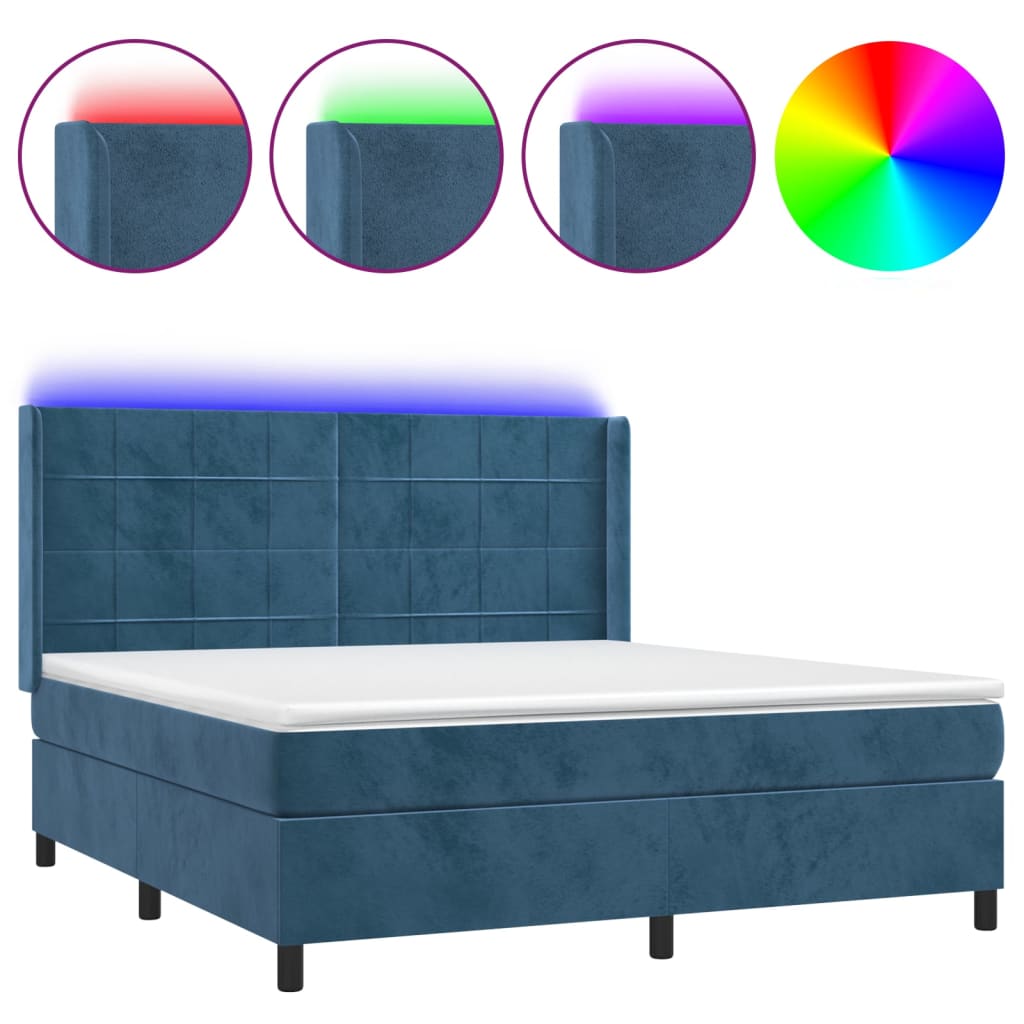 Letto a Molle con Materasso e LED Blu Scuro 160x200 cm 3139575