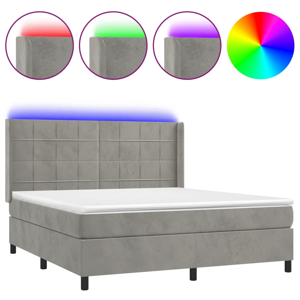 Letto a Molle Materasso e LED Grigio Chiaro 180x200 cm Velluto 3139577