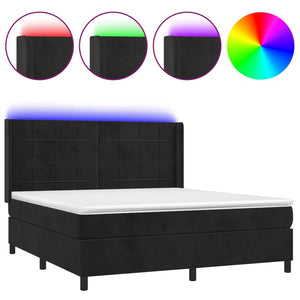 Letto a Molle con Materasso e LED Nero 180x200 cm in Velluto 3139579