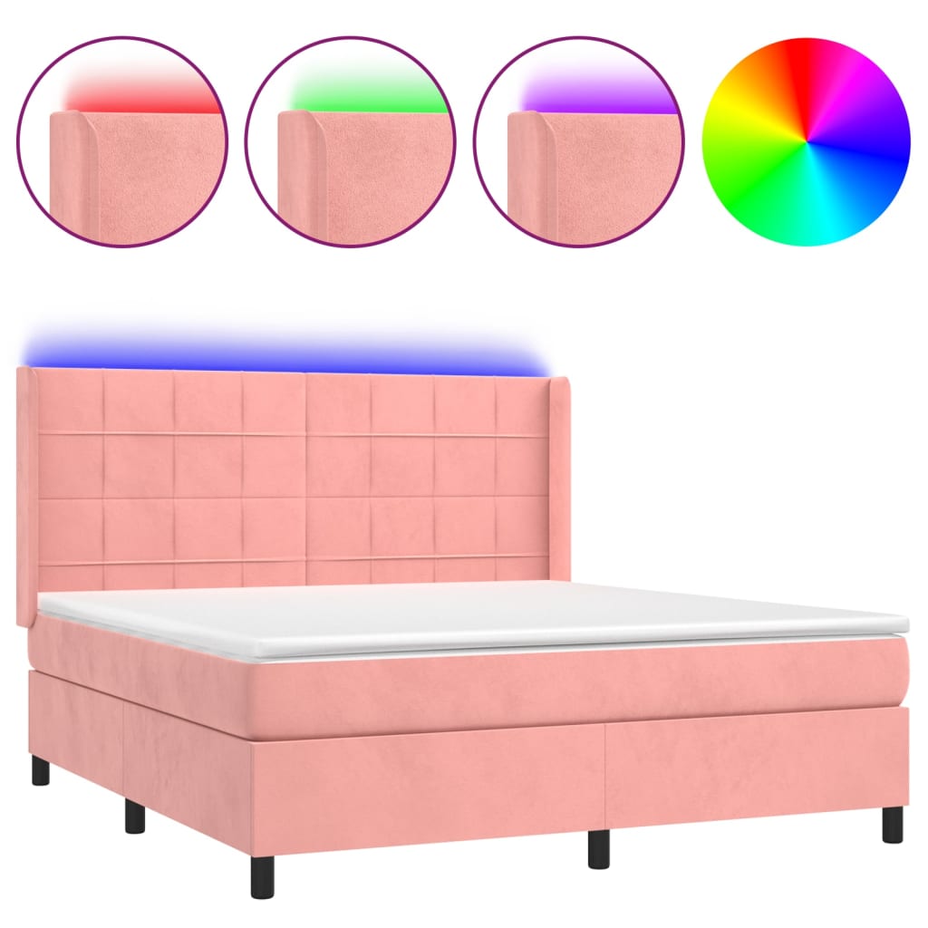 Letto a Molle con Materasso e LED Rosa 180x200 cm in Vellutocod mxl 75615