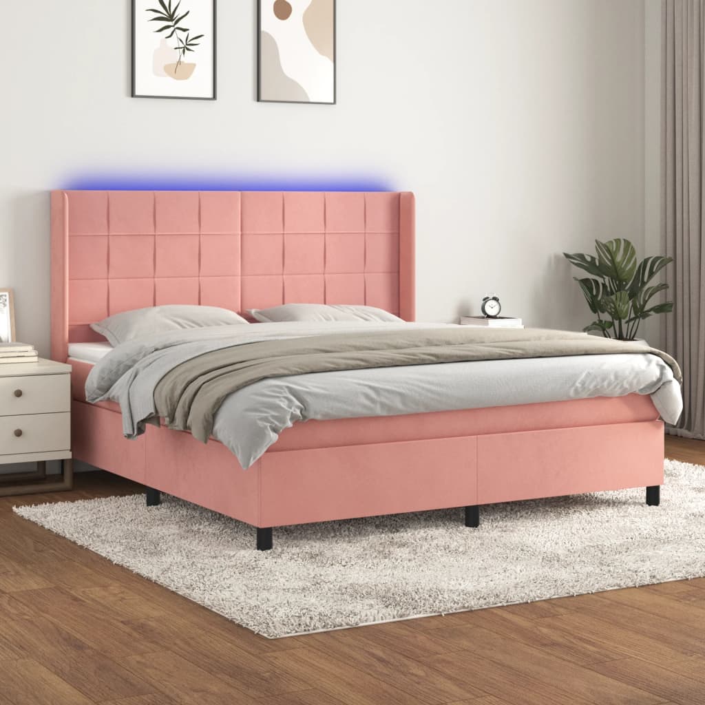 Letto a Molle con Materasso e LED Rosa 180x200 cm in Vellutocod mxl 75615