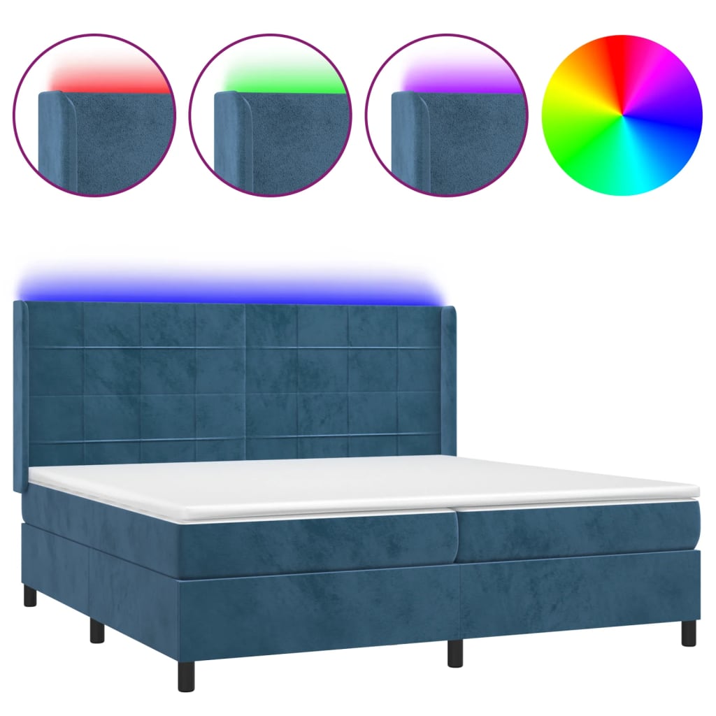 Letto a Molle con Materasso e LED Blu Scuro 200x200 cm cod mxl 55754