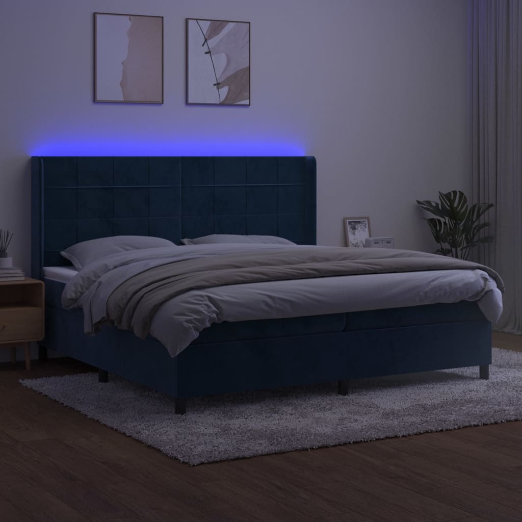 Letto a Molle con Materasso e LED Blu Scuro 200x200 cm cod mxl 55754