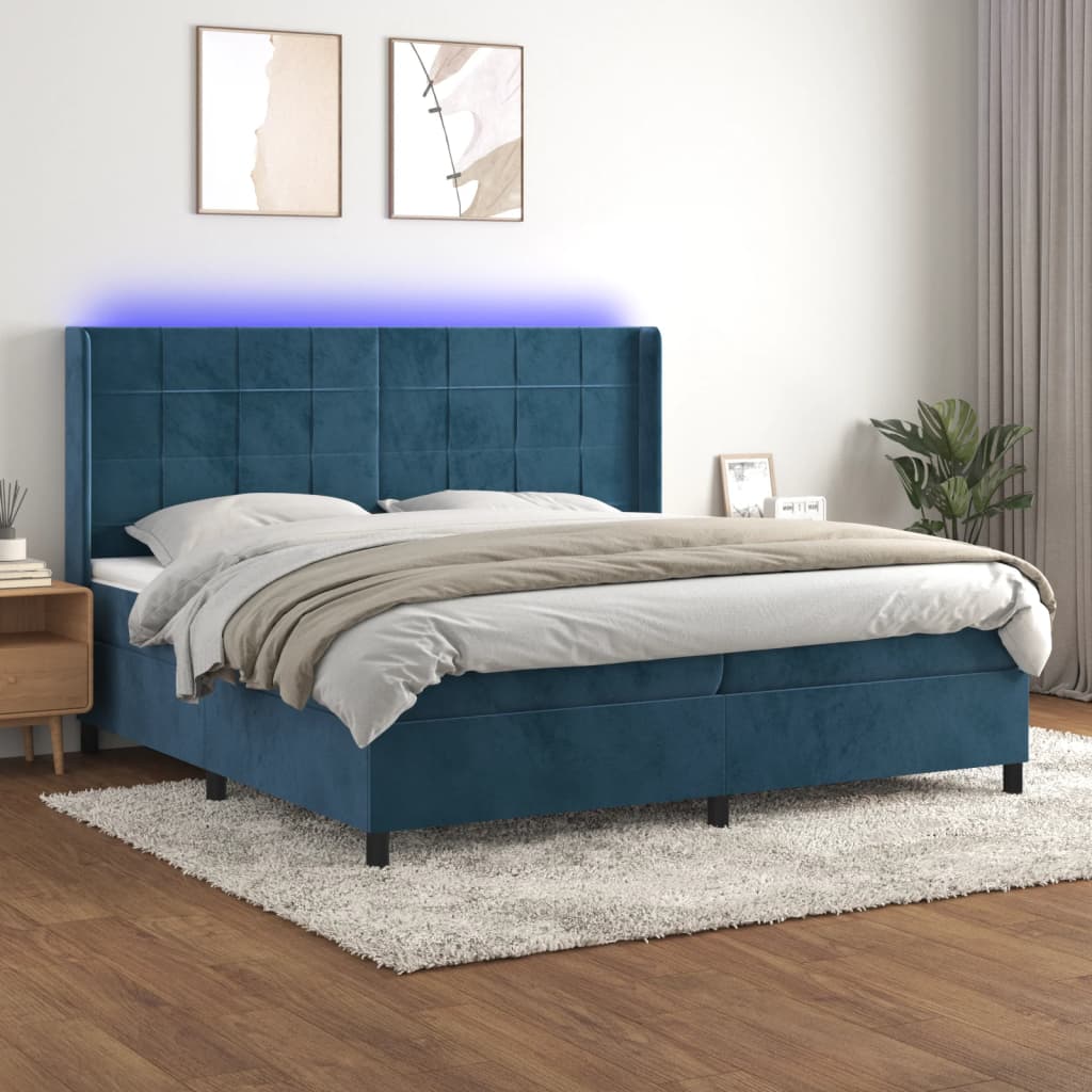 Letto a Molle con Materasso e LED Blu Scuro 200x200 cm cod mxl 55754