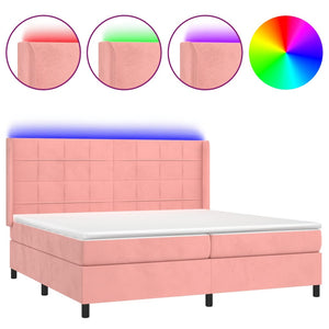 Letto a Molle con Materasso e LED Rosa 200x200 cm in Velluto 3139588