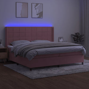 Letto a Molle con Materasso e LED Rosa 200x200 cm in Velluto 3139588