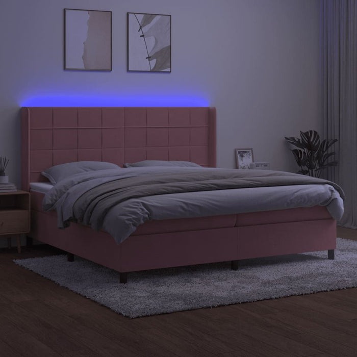 Letto a Molle con Materasso e LED Rosa 200x200 cm in Velluto 3139588