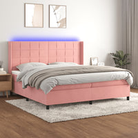 Letto a Molle con Materasso e LED Rosa 200x200 cm in Velluto 3139588