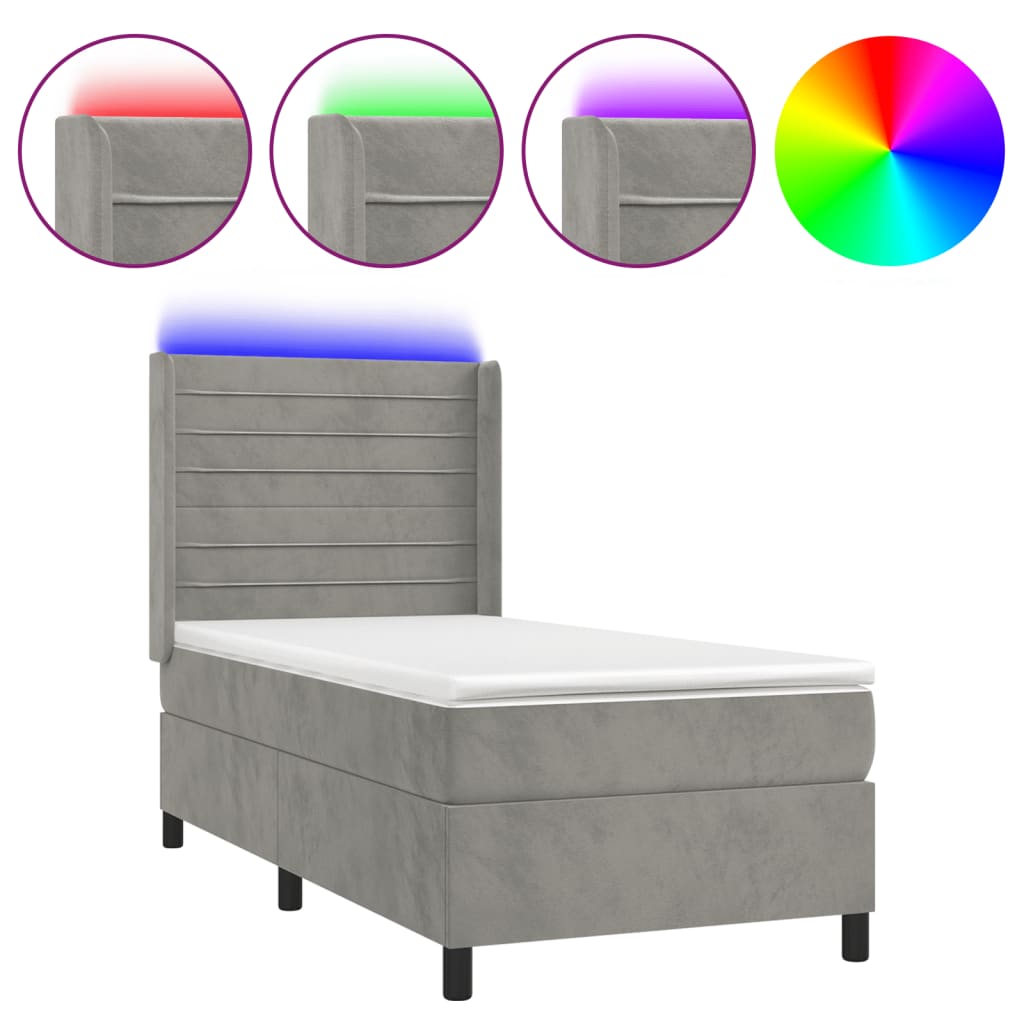 Letto a Molle Materasso e LED Grigio Chiaro 80x200 cm Velluto cod mxl 59660