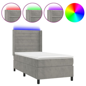 Letto a Molle Materasso e LED Grigio Chiaro 80x200 cm Velluto cod mxl 59660