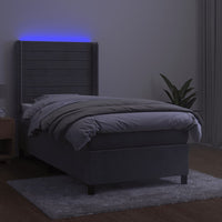 Letto a Molle Materasso e LED Grigio Chiaro 80x200 cm Velluto 3139589