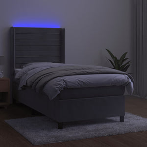 Letto a Molle Materasso e LED Grigio Chiaro 80x200 cm Velluto cod mxl 59660