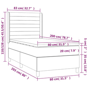 Letto a Molle Materasso e LED Grigio Chiaro 80x200 cm Velluto cod mxl 59660