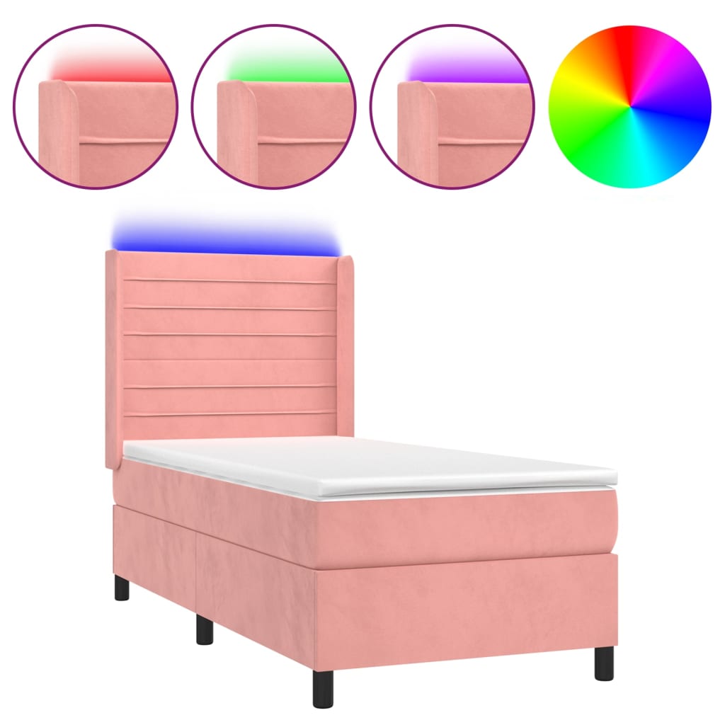 Letto a Molle con Materasso e LED Rosa 80x200 cm in Velluto 3139594