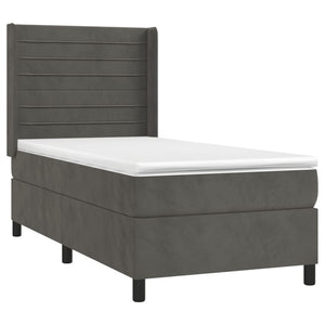 Letto a Molle con Materasso e LED Grigio Scuro 90x190cm Velluto 3139596