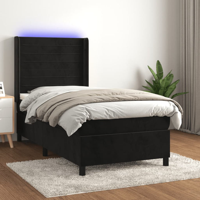 Letto a Molle con Materasso e LED Nero 90x190 cm in Velluto 3139597