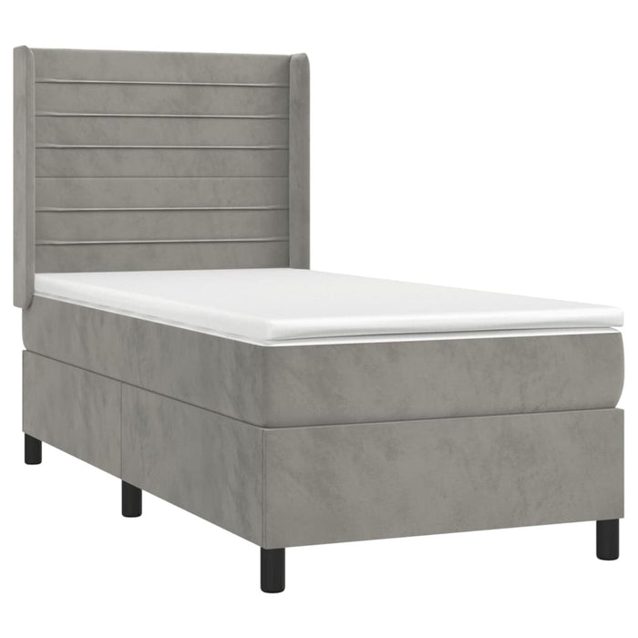 Letto a Molle Materasso e LED Grigio Chiaro 90x200 cm Velluto 3139601