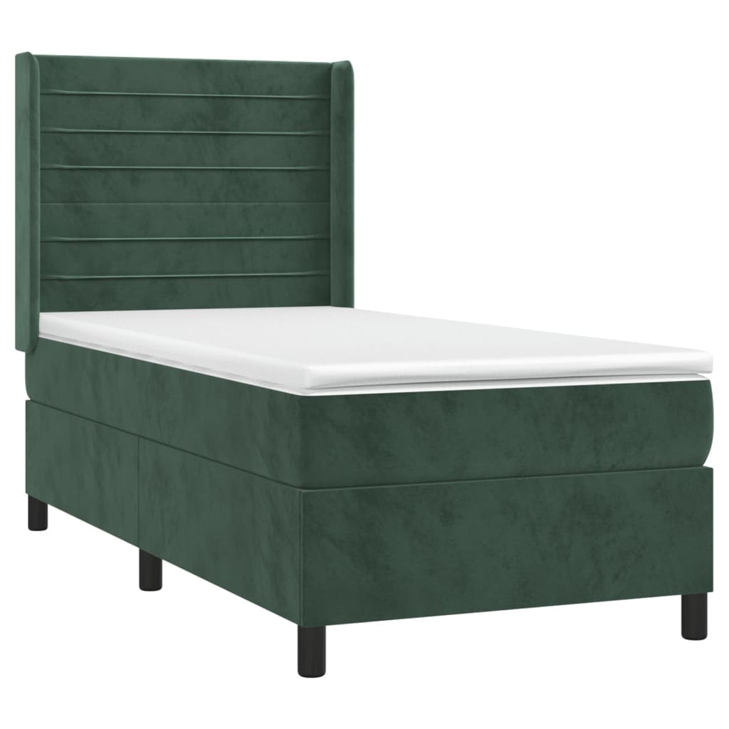 Letto a Molle con Materasso e LED Verde Scuro 90x200cm Velluto 3139604