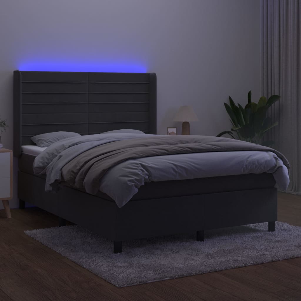 Letto a Molle con Materasso e LED Grigio Scuro 140x200 cm 3139626