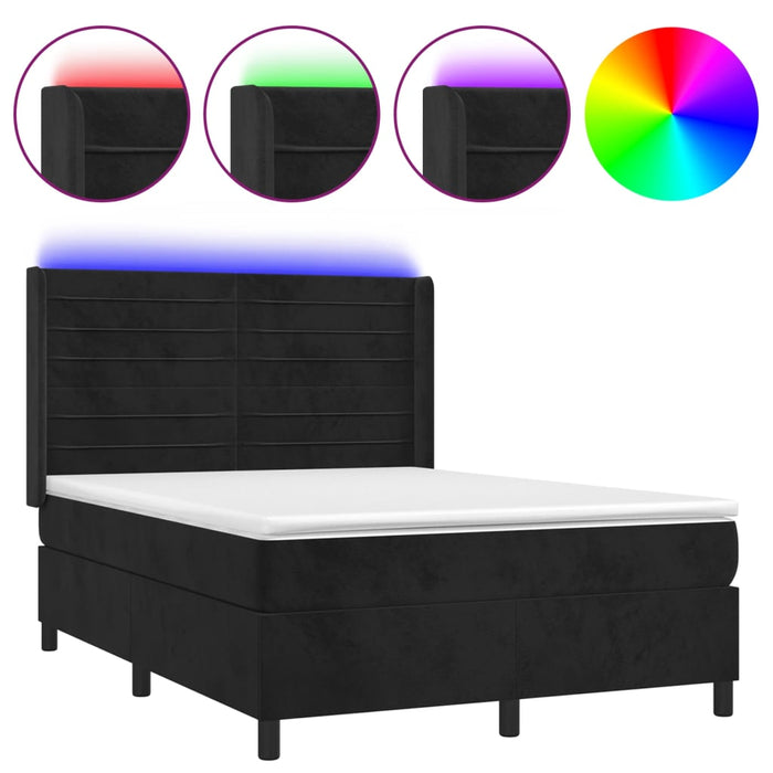 Letto a Molle con Materasso e LED Nero 140x200 cm in Velluto 3139627