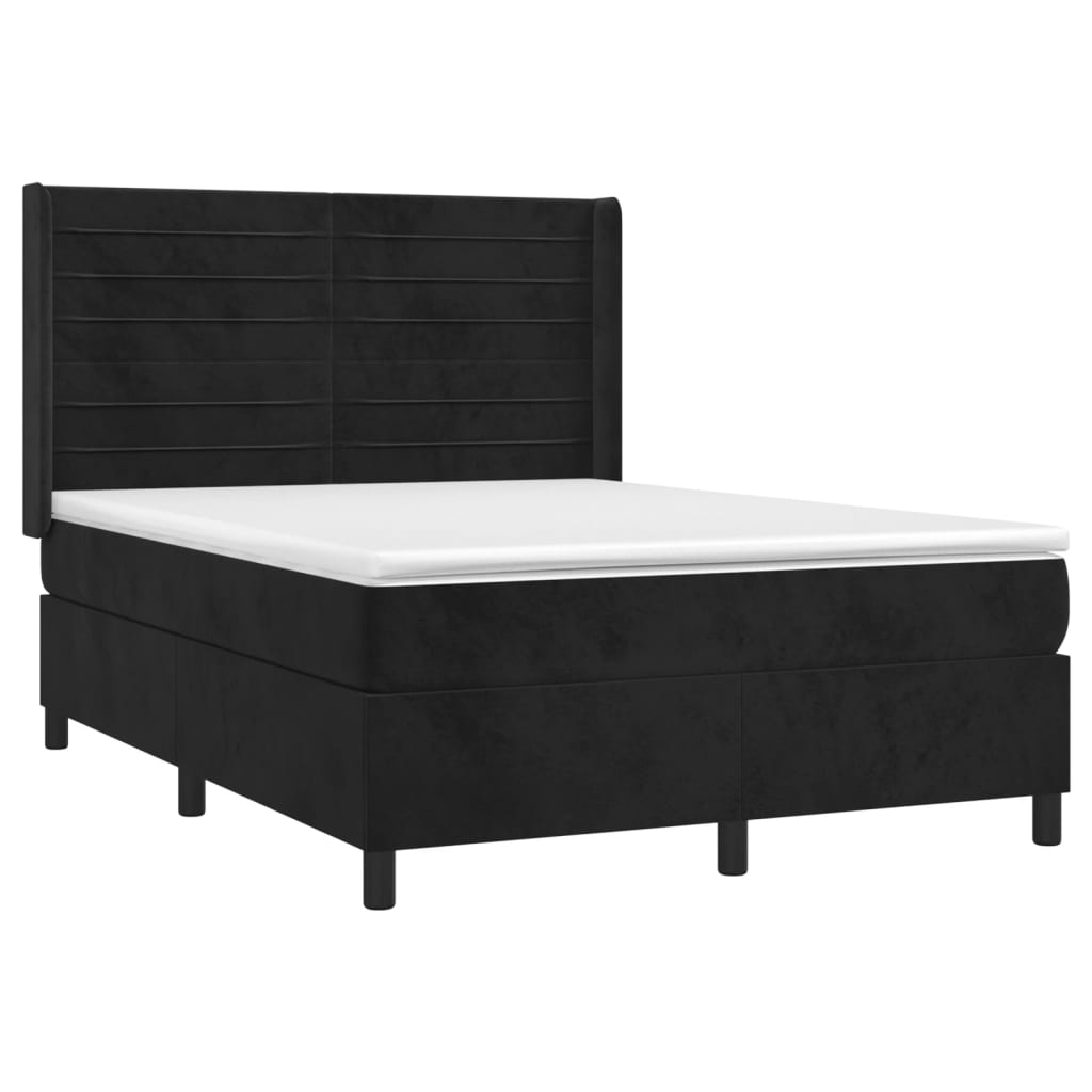 Letto a Molle con Materasso e LED Nero 140x200 cm in Velluto 3139627