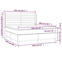 Letto a Molle con Materasso e LED Grigio Scuro 160x200 cm 3139632