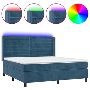 Letto a Molle con Materasso e LED Blu Scuro 160x200 cm cod mxl 56901