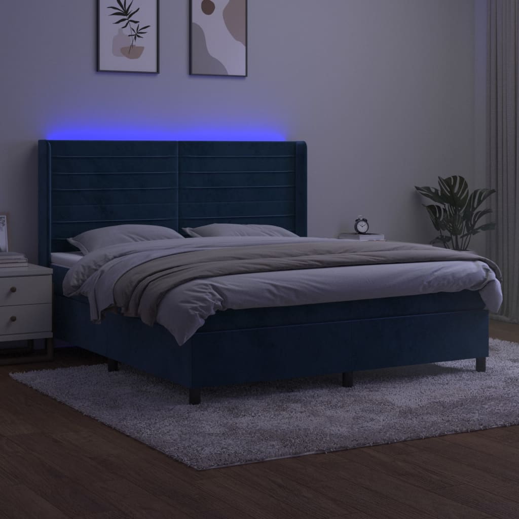 Letto a Molle con Materasso e LED Blu Scuro 160x200 cm cod mxl 56901