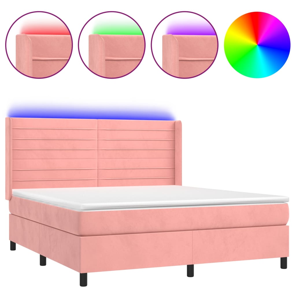 Letto a Molle con Materasso e LED Rosa 160x200 cm in Velluto 3139636