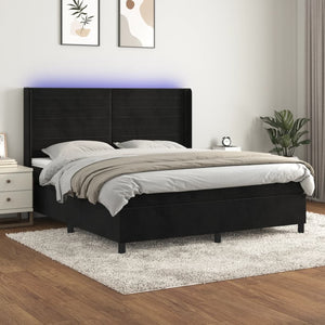 Letto a Molle con Materasso e LED Nero 180x200 cm in Velluto 3139639