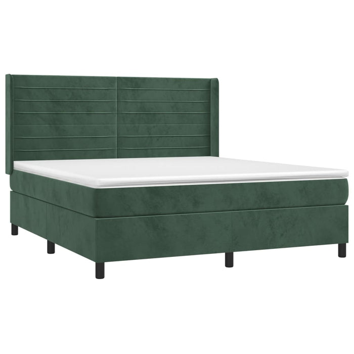 Letto a Molle con Materasso e LED Verde Scuro 180x200cm Velluto 3139640