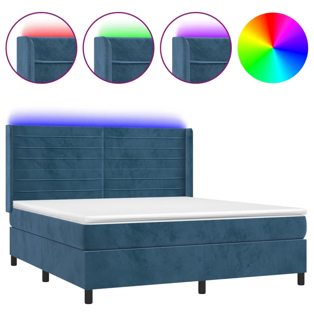 Letto a Molle con Materasso e LED Blu Scuro 180x200 cm 3139641