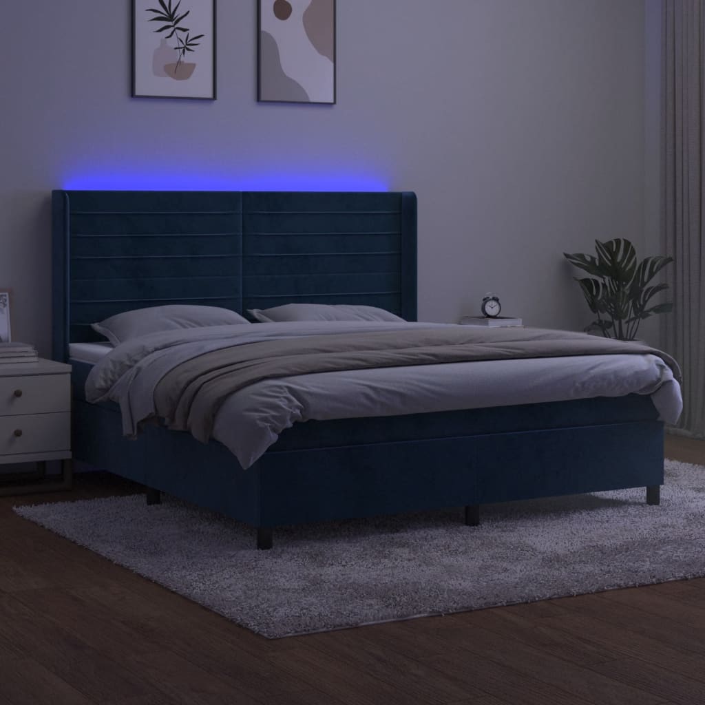 Letto a Molle con Materasso e LED Blu Scuro 180x200 cm 3139641