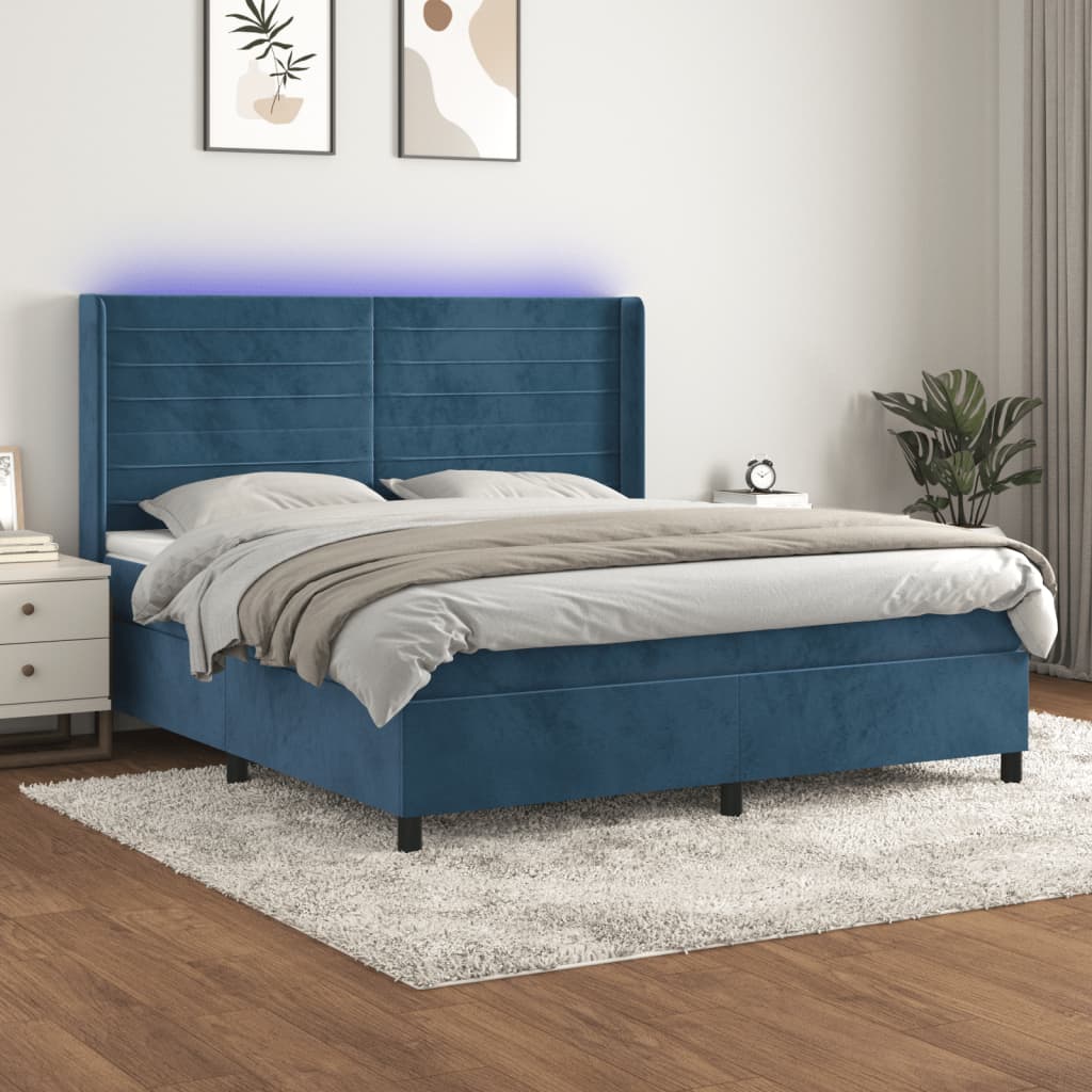 Letto a Molle con Materasso e LED Blu Scuro 180x200 cm 3139641