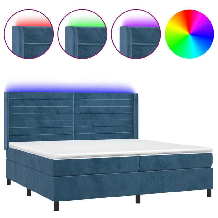 Letto a Molle con Materasso e LED Blu Scuro 200x200 cm 3139647