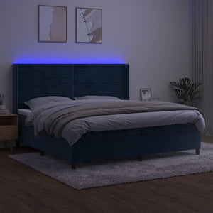 Letto a Molle con Materasso e LED Blu Scuro 200x200 cm 3139647