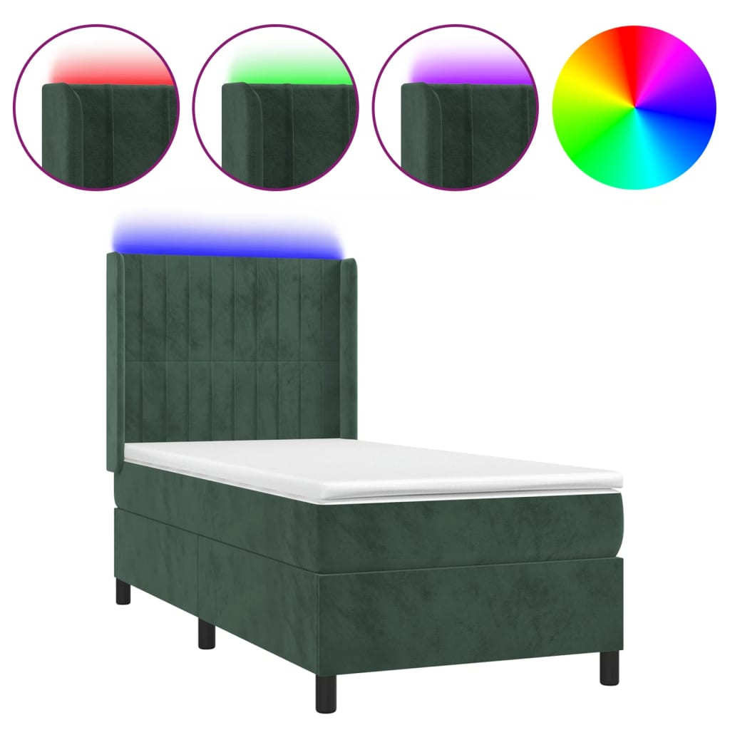 Letto a Molle con Materasso e LED Verde Scuro 80x200cm Velluto cod mxl 61069