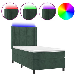 Letto a Molle con Materasso e LED Verde Scuro 80x200cm Velluto cod mxl 61069