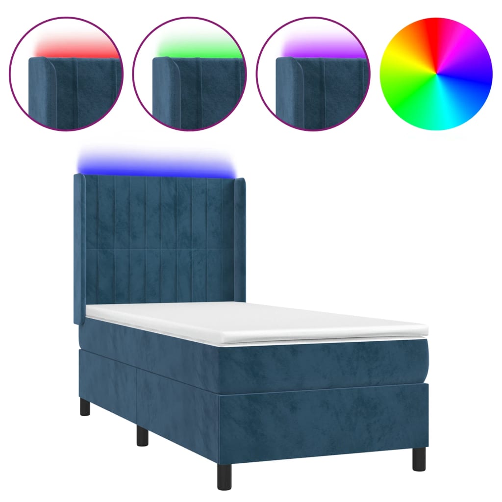 Letto a Molle con Materasso e LED Blu Scuro 80x200cm in Velluto 3139653