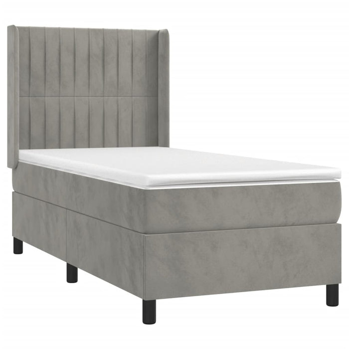 Letto a Molle Materasso e LED Grigio Chiaro 90x190 cm Velluto 3139655