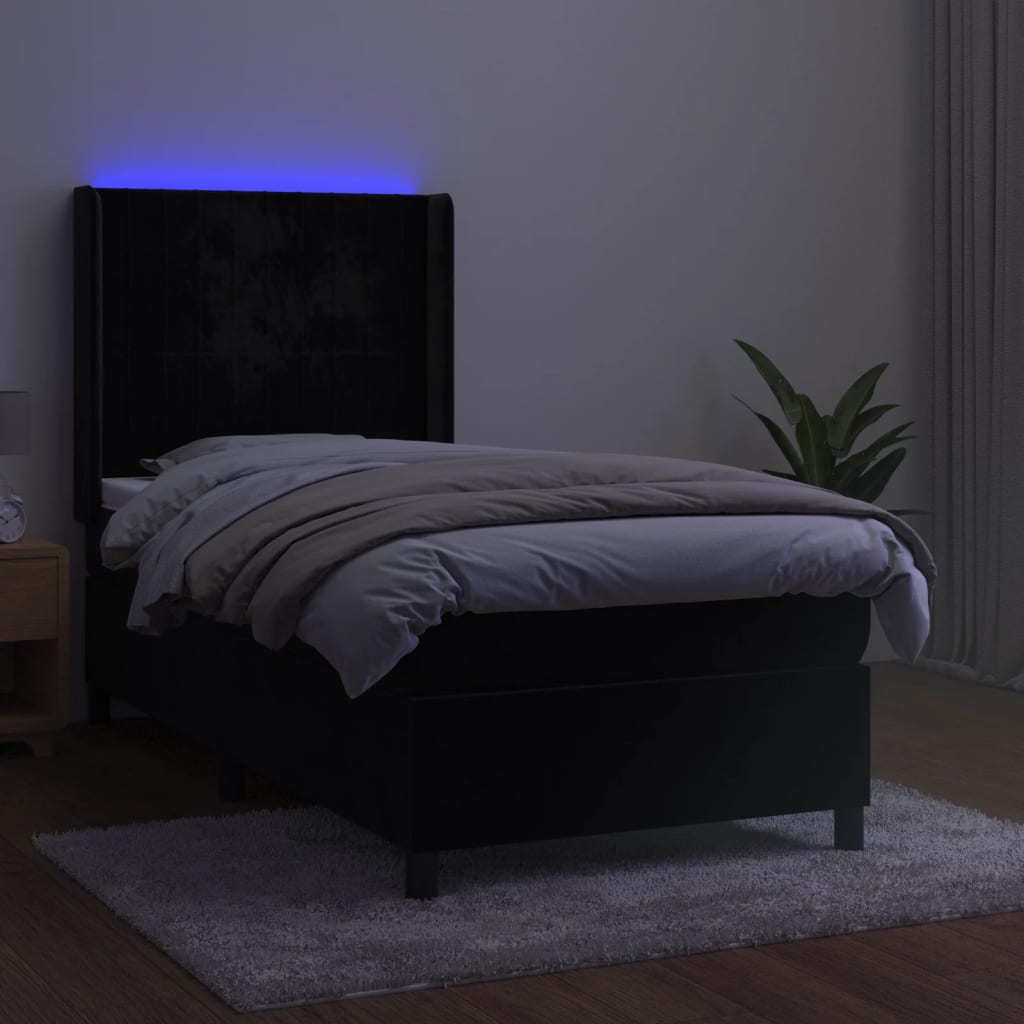 Letto a Molle con Materasso e LED Nero 90x200 cm in Velluto 3139663