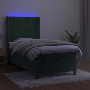 Letto a Molle con Materasso e LED Verde Scuro 90x200cm Velluto 3139664