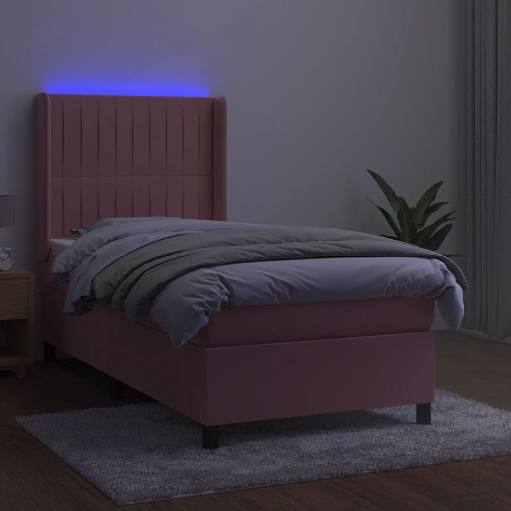 Letto a Molle con Materasso e LED Rosa 90x200 cm in Velluto 3139666