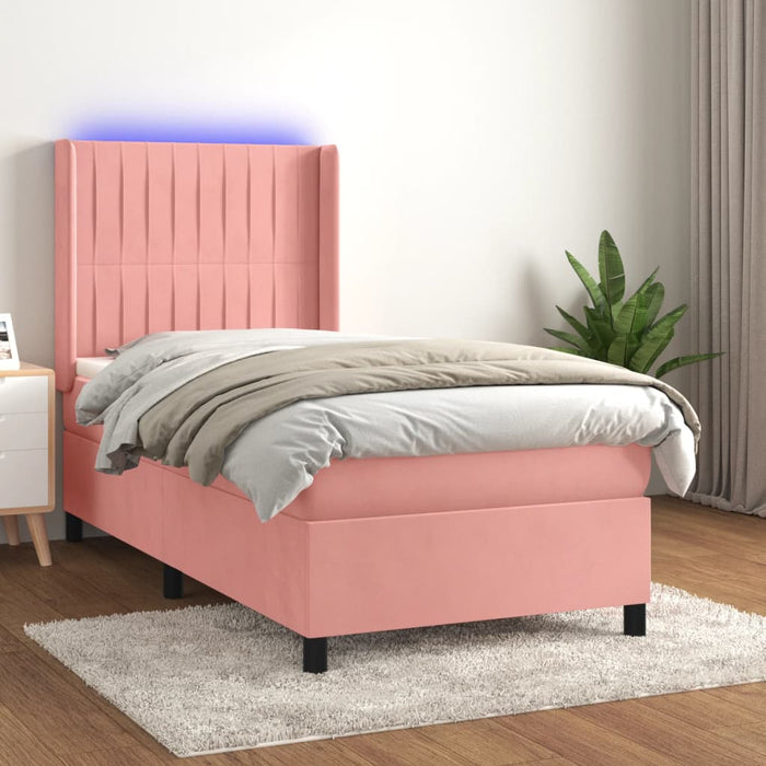 Letto a Molle con Materasso e LED Rosa 90x200 cm in Velluto 3139666