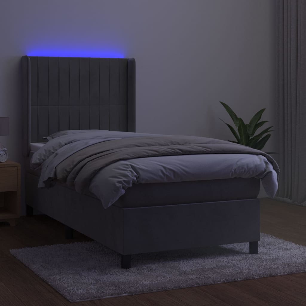 Letto a Molle Materasso e LED Grigio Chiaro 100x200 cm Vellutocod mxl 75459