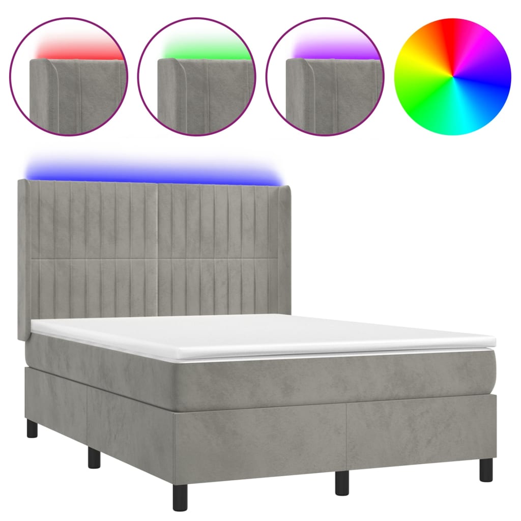 Letto a Molle Materasso e LED Grigio Chiaro 140x190 cm Vellutocod mxl 99454